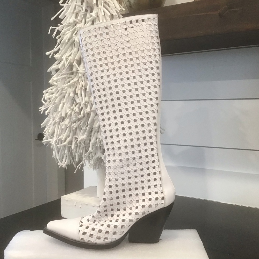 Jeffrey Campbell White Mesh Heeled Boots